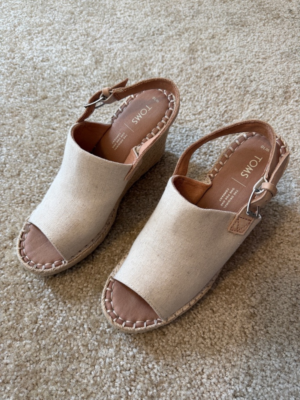 TOMS Natural Canvas Espadrille Wedge Sandals